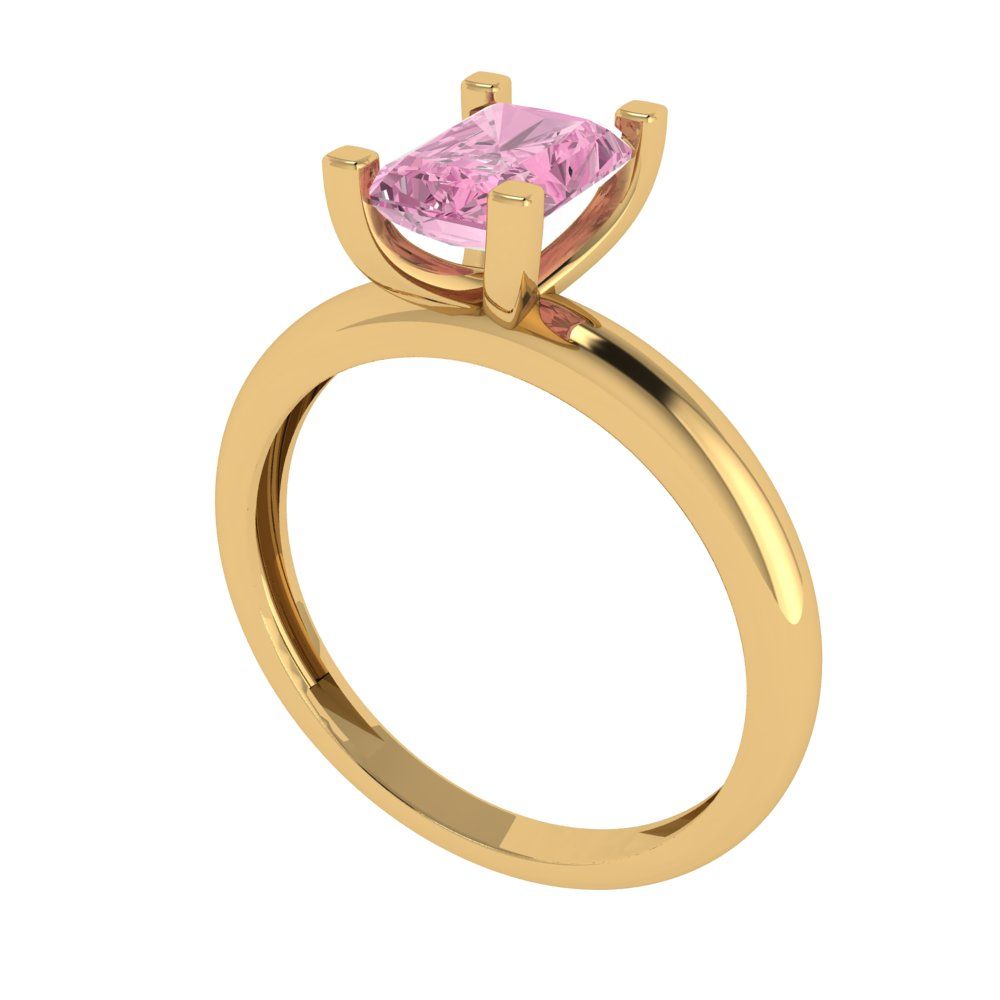 1 cttw Zirconia Simulated Pink Diamond Solitaire  Engagement Ring - Solid Gold (VVS1, Emerald Cut,7X5mm)