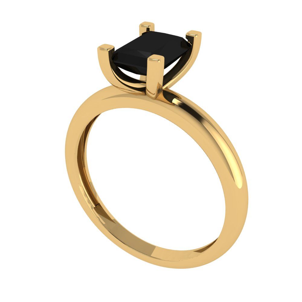 1 cttw Natural Onyx Solitaire  Engagement Ring - Solid Gold (Emerald Cut,7X5mm)