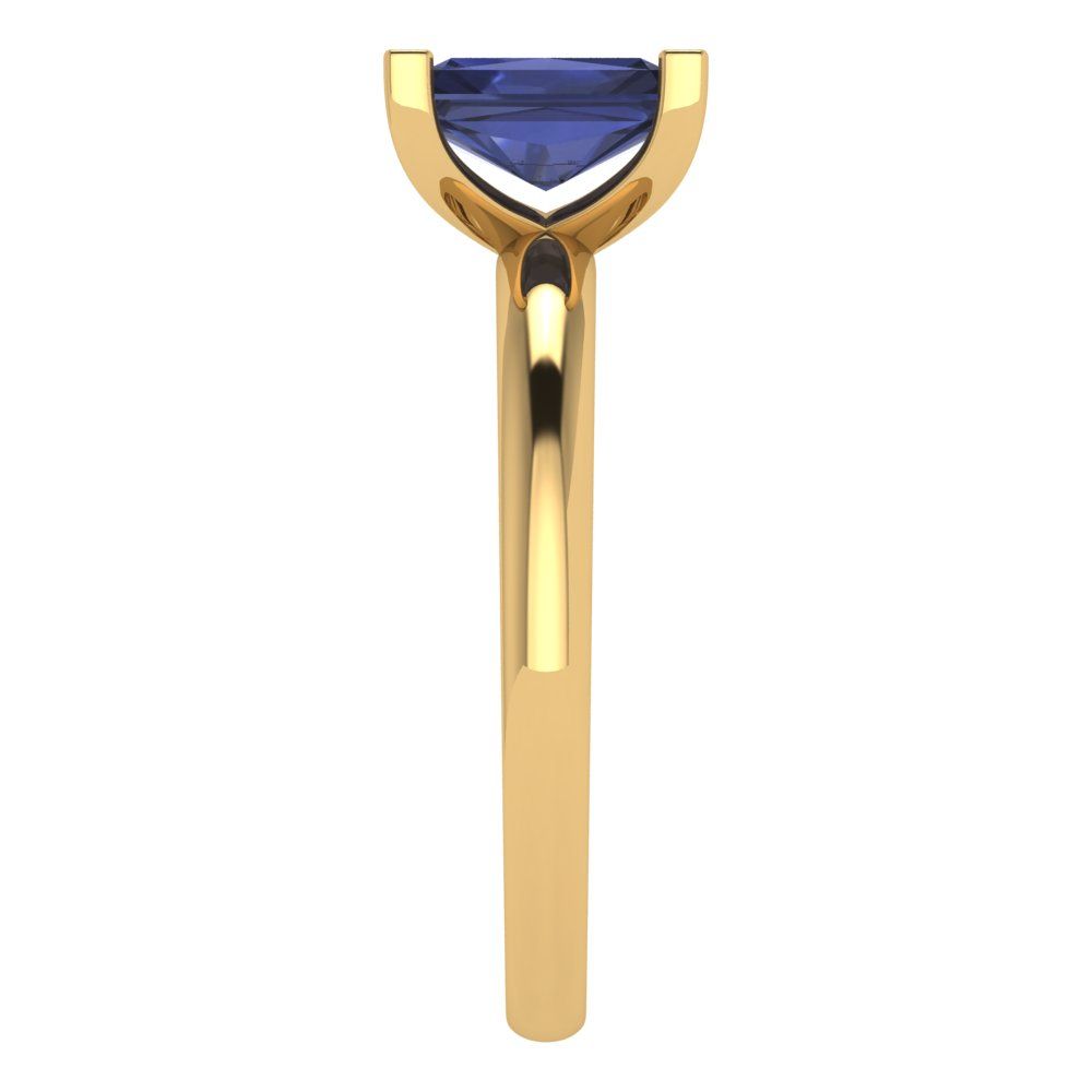 1 cttw Simulated Blue Sapphire Solitaire  Engagement Ring - Solid Gold (Emerald Cut,7X5mm)