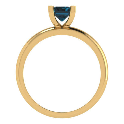 1 cttw Natural London Blue Topaz Solitaire  Engagement Ring - Solid Gold (Emerald Cut,7X5mm)