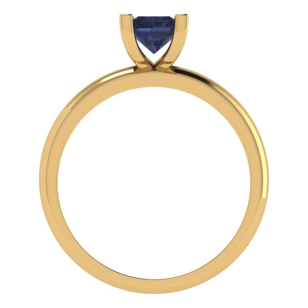 1 cttw Simulated Blue Sapphire Solitaire  Engagement Ring - Solid Gold (Emerald Cut,7X5mm)