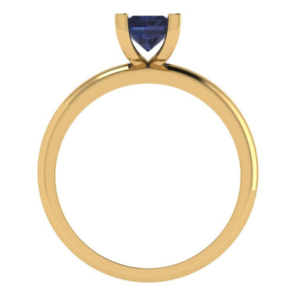 1 cttw Simulated Blue Sapphire Solitaire  Engagement Ring - Solid Gold (Emerald Cut,7X5mm)