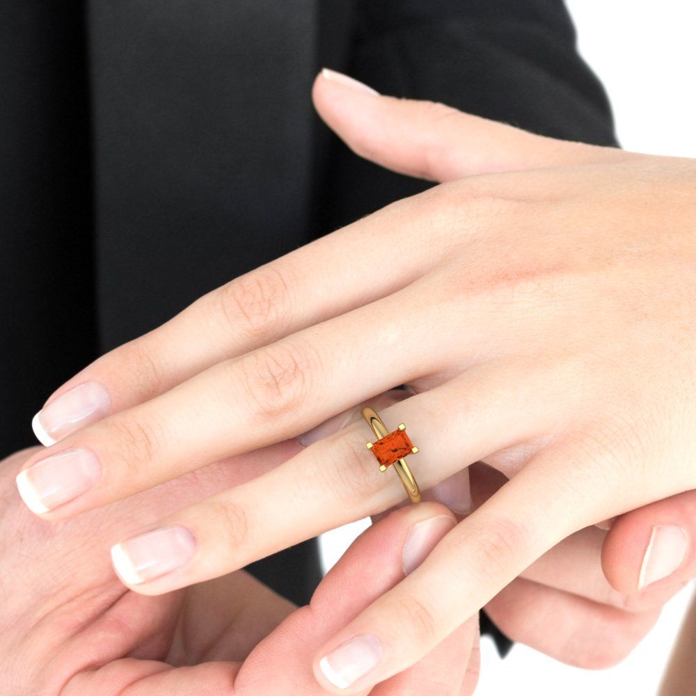 1 cttw Zirconia Simulated Red Diamond Solitaire  Engagement Ring - Solid Gold (VVS1, Emerald Cut,7X5mm)