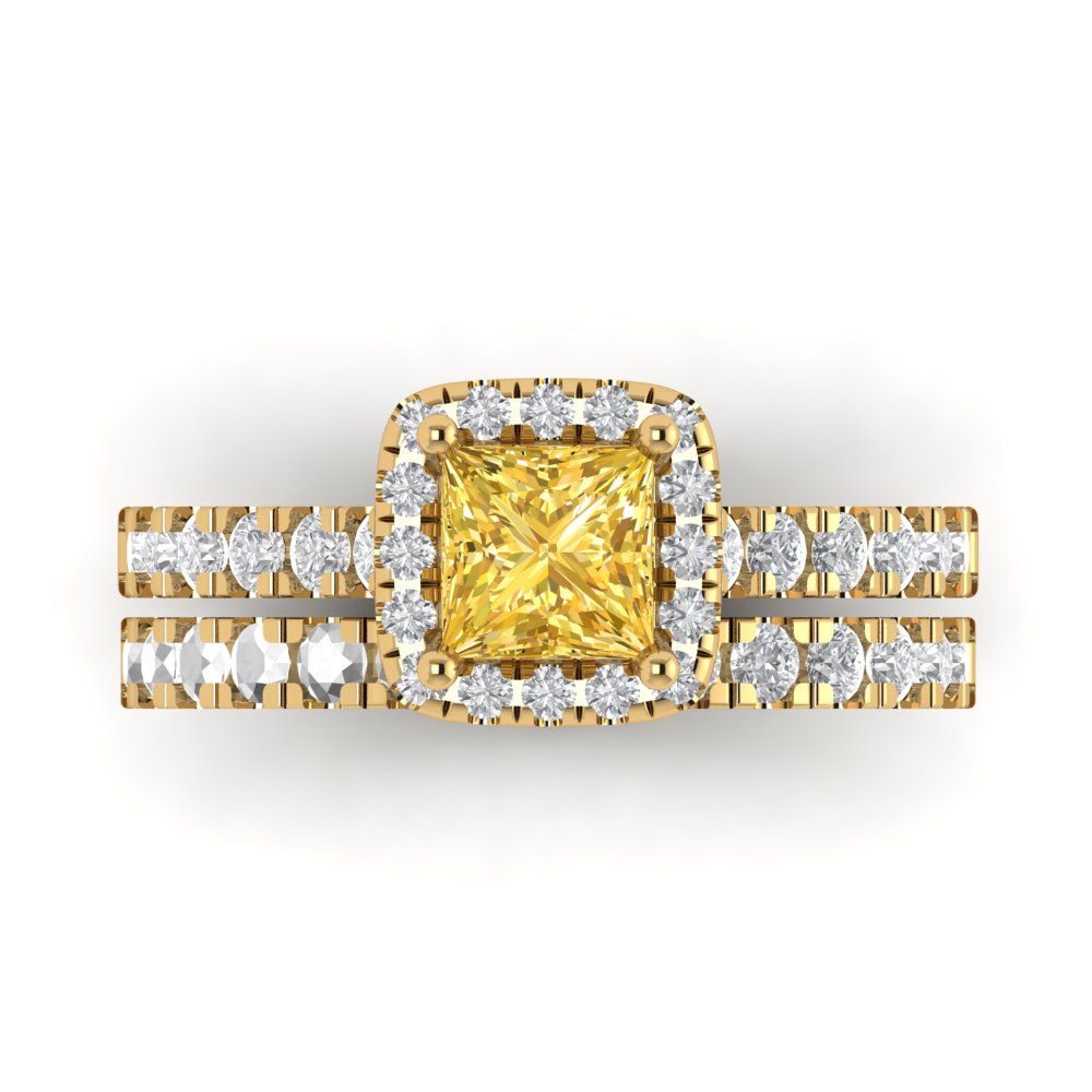 1.56 cttw Princess Cut Natural Citrine Bridal Set - Solid Yellow Gold Engagement Ring & Wedding Band