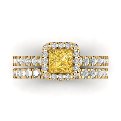 1.56 cttw Princess Cut Natural Citrine Bridal Set - Solid Yellow Gold Engagement Ring & Wedding Band