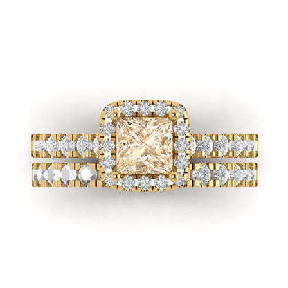 1.56 cttw Princess Cut Natural Morganite Bridal Set - Solid Yellow Gold Engagement Ring & Wedding Band