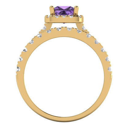 1.56 cttw Princess Cut Simulated Alexandrite Bridal Set - Solid Yellow Gold Engagement Ring & Wedding Band