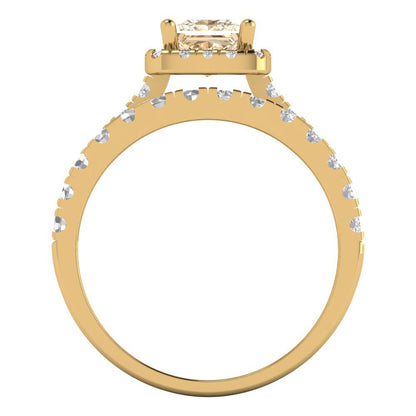 1.56 cttw Princess Cut Natural Morganite Bridal Set - Solid Yellow Gold Engagement Ring & Wedding Band