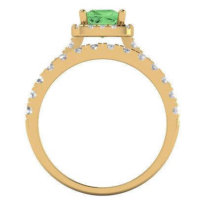 1.56 cttw Princess Cut Simulated Green Diamond Bridal Set - Solid Yellow Gold Engagement Ring & Wedding Band