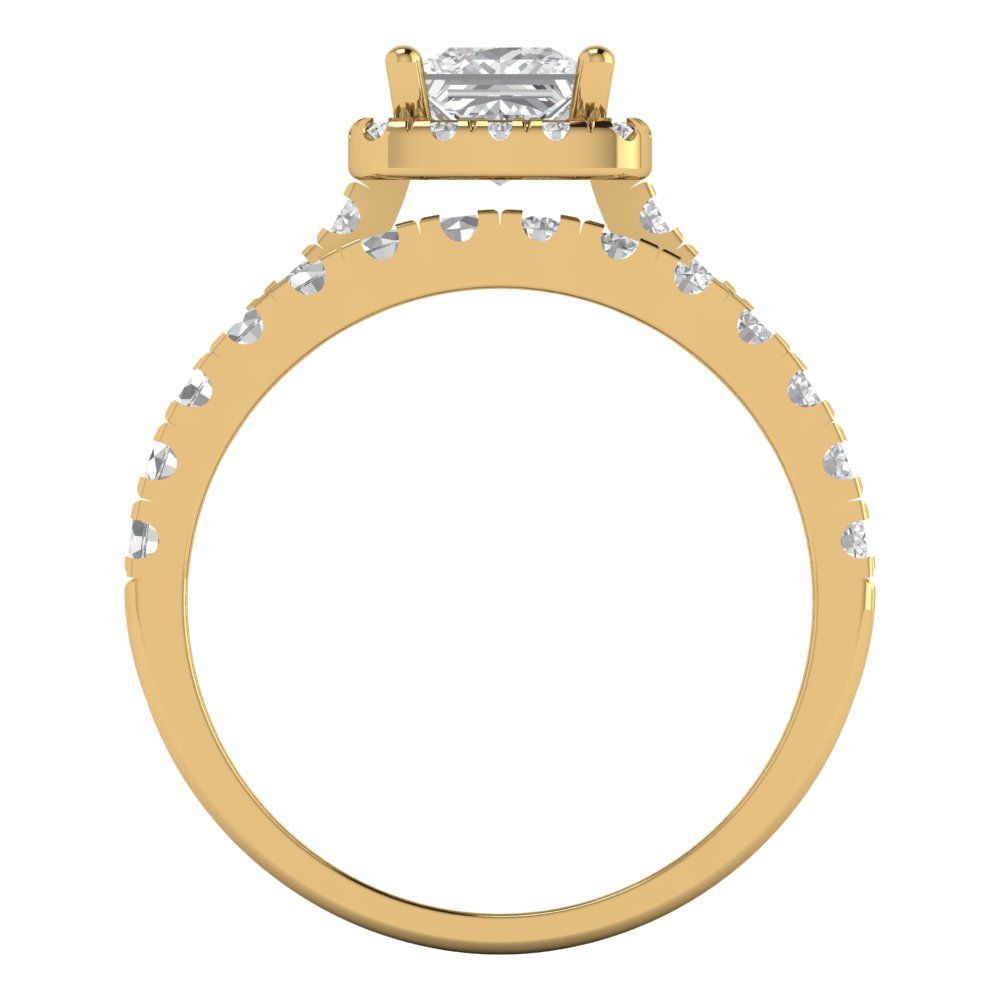 1.56 cttw Princess Cut Zirconia Simulated Diamond Bridal Set - Solid Yellow Gold Engagement Ring & Wedding Band