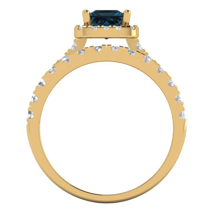 1.56 cttw Princess Cut Natural London Blue Topaz Bridal Set - Solid Yellow Gold Engagement Ring & Wedding Band