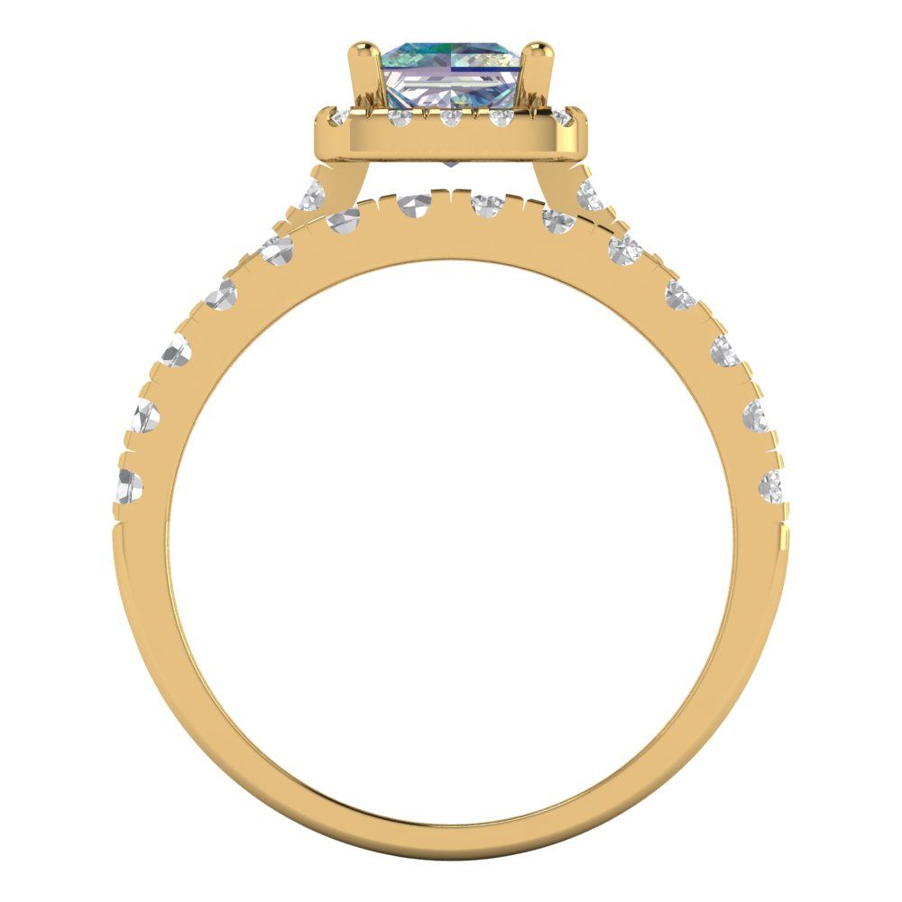 1.56 cttw Princess Cut Blue Moissanite Bridal Set - Solid Yellow Gold Engagement Ring & Wedding Band