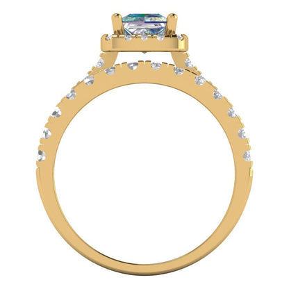 1.56 cttw Princess Cut Blue Moissanite Bridal Set - Solid Yellow Gold Engagement Ring & Wedding Band