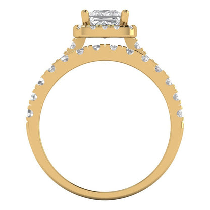 1.56 cttw Princess Cut White Sapphire Bridal Set - Solid Yellow Gold Engagement Ring & Wedding Band