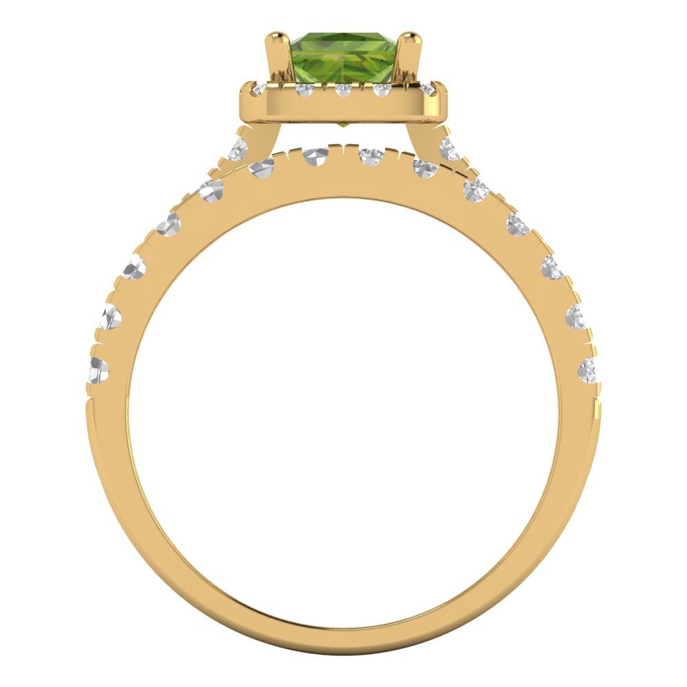 1.56 cttw Princess Cut Natural Peridot Bridal Set - Solid Yellow Gold Engagement Ring & Wedding Band