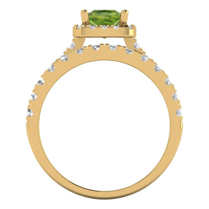 1.56 cttw Princess Cut Natural Peridot Bridal Set - Solid Yellow Gold Engagement Ring & Wedding Band