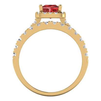 1.56 cttw Princess Cut Natural Garnet Bridal Set - Solid Yellow Gold Engagement Ring & Wedding Band