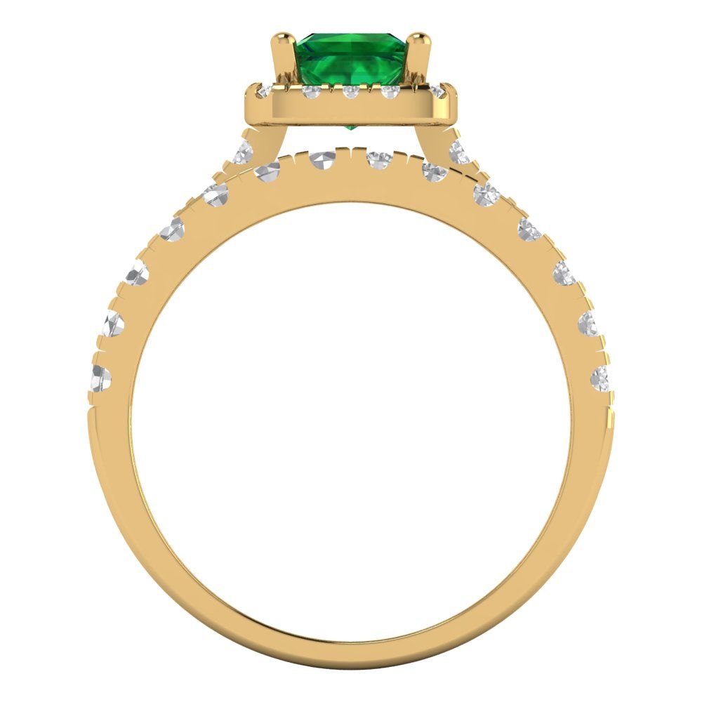 1.56 cttw Princess Cut Simulated Emerald Bridal Set - Solid Yellow Gold Engagement Ring & Wedding Band