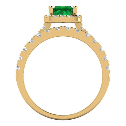 1.56 cttw Princess Cut Simulated Emerald Bridal Set - Solid Yellow Gold Engagement Ring & Wedding Band