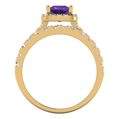1.56 cttw Princess Cut Natural Amethyst Bridal Set - Solid Yellow Gold Engagement Ring & Wedding Band