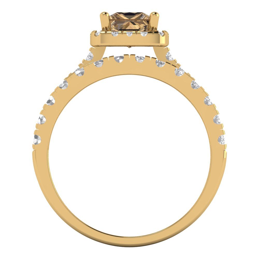 1.56 cttw Princess Cut Simulated Champagne Diamond Bridal Set - Solid Yellow Gold Engagement Ring & Wedding Band