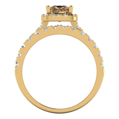 1.56 cttw Princess Cut Simulated Champagne Diamond Bridal Set - Solid Yellow Gold Engagement Ring & Wedding Band