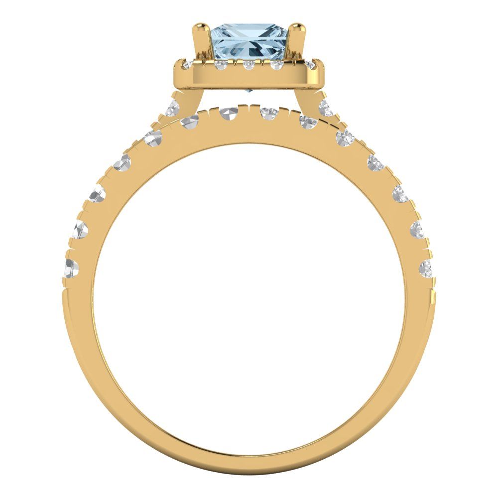 1.56 cttw Princess Cut Natural Aquamarine Bridal Set - Solid Yellow Gold Engagement Ring & Wedding Band