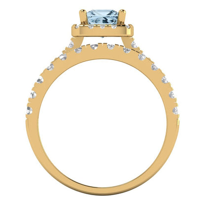 1.56 cttw Princess Cut Natural Aquamarine Bridal Set - Solid Yellow Gold Engagement Ring & Wedding Band