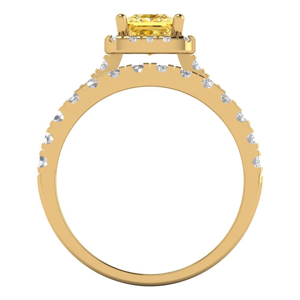 1.56 cttw Princess Cut Natural Citrine Bridal Set - Solid Yellow Gold Engagement Ring & Wedding Band