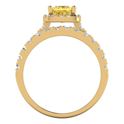 1.56 cttw Princess Cut Natural Citrine Bridal Set - Solid Yellow Gold Engagement Ring & Wedding Band
