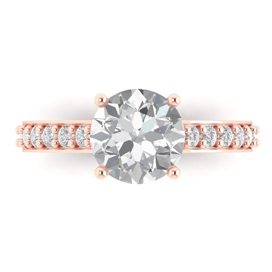 2.3 cttw Moissanite Solitaire with Zirconia Simulated Diamond Accents Engagement Ring - Solid Rose Gold (VVS1, Round Cut,8.0mm)