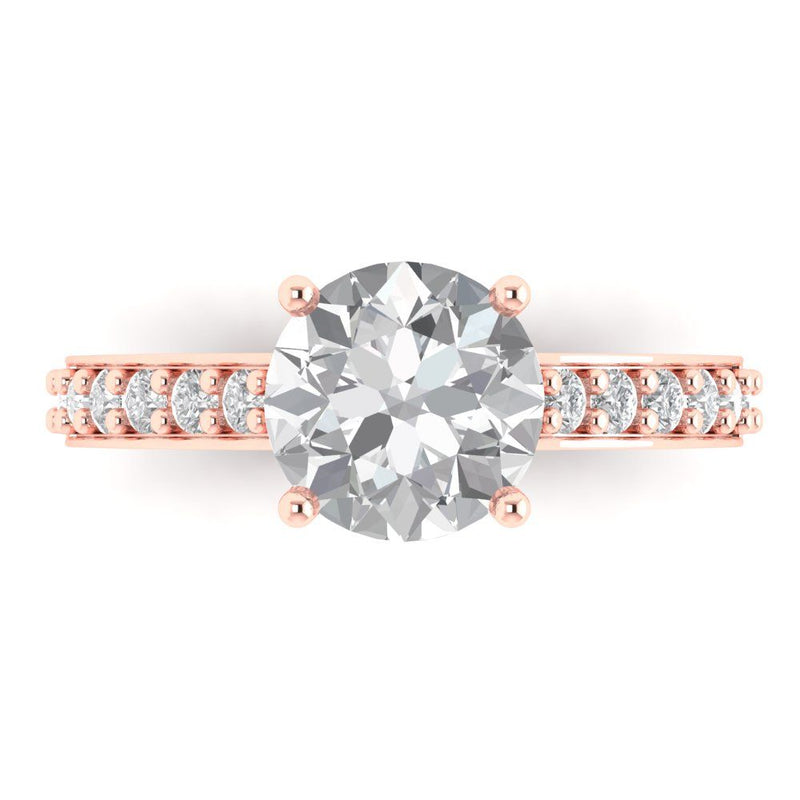 2.18 ct Brilliant Round Cut Clear Simulated Diamond Stone Rose Gold Solitaire with Accents Ring