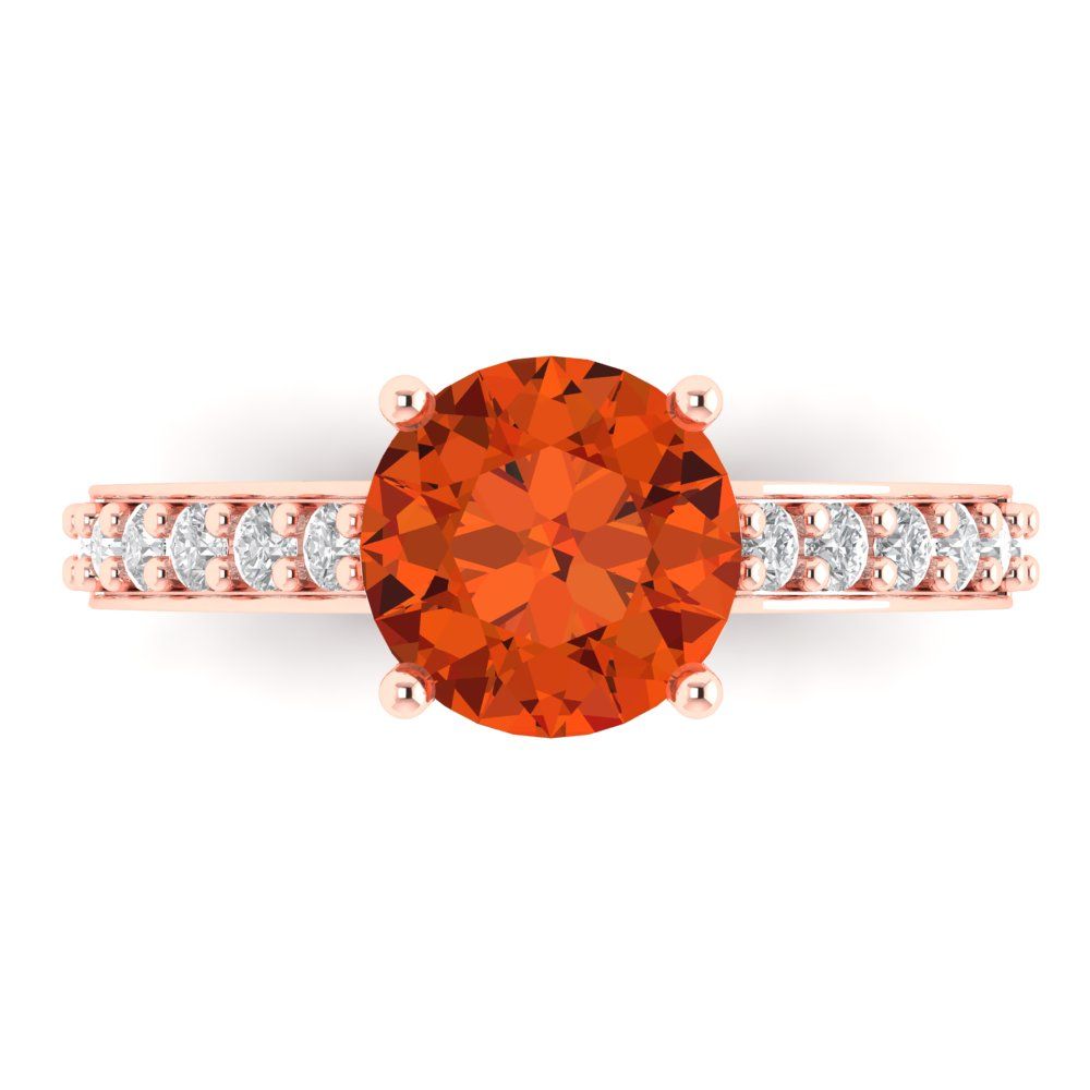 2.3 cttw Zirconia Simulated Red Diamond Solitaire with Zirconia Simulated Diamond Accents Engagement Ring - Solid Gold (VVS1, Round Cut,8.0mm)