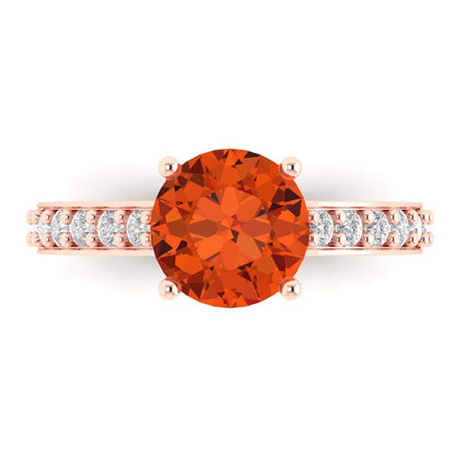 2.3 cttw Zirconia Simulated Red Diamond Solitaire with Zirconia Simulated Diamond Accents Engagement Ring - Solid Gold (VVS1, Round Cut,8.0mm)