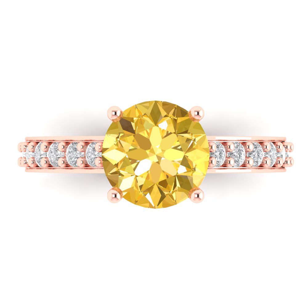 2.3 cttw Natural Citrine Solitaire with Zirconia Simulated Diamond Accents Engagement Ring - Solid Gold (Round Cut,8.0mm)