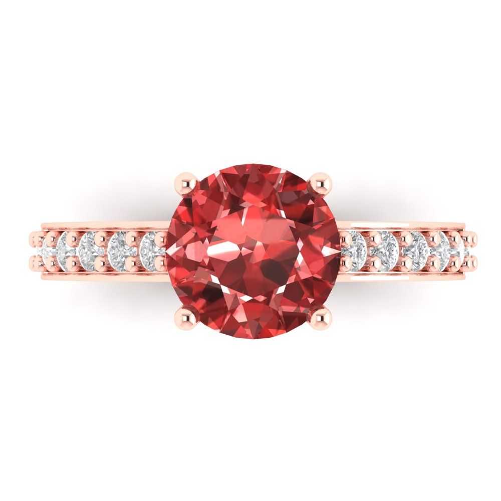 2.3 cttw Natural Garnet Solitaire with Zirconia Simulated Diamond Accents Engagement Ring - Solid Gold (Round Cut,8.0mm)