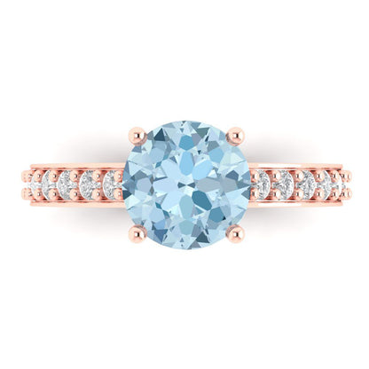 2.3 cttw Zirconia Simulated Blue Diamond Solitaire with Zirconia Simulated Diamond Accents Engagement Ring - Solid Gold (VVS1, Round Cut,8.0mm)