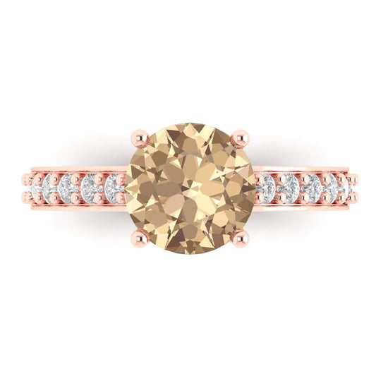 2.3 cttw Yellow Moissanite Solitaire with Zirconia Simulated Diamond Accents Engagement Ring - Solid Rose Gold (VVS1, Round Cut,8.0mm)