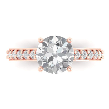 2.18 ct Brilliant Round Cut Natural Diamond Stone Clarity VS1-2 Color G-H Rose Gold Solitaire with Accents Ring