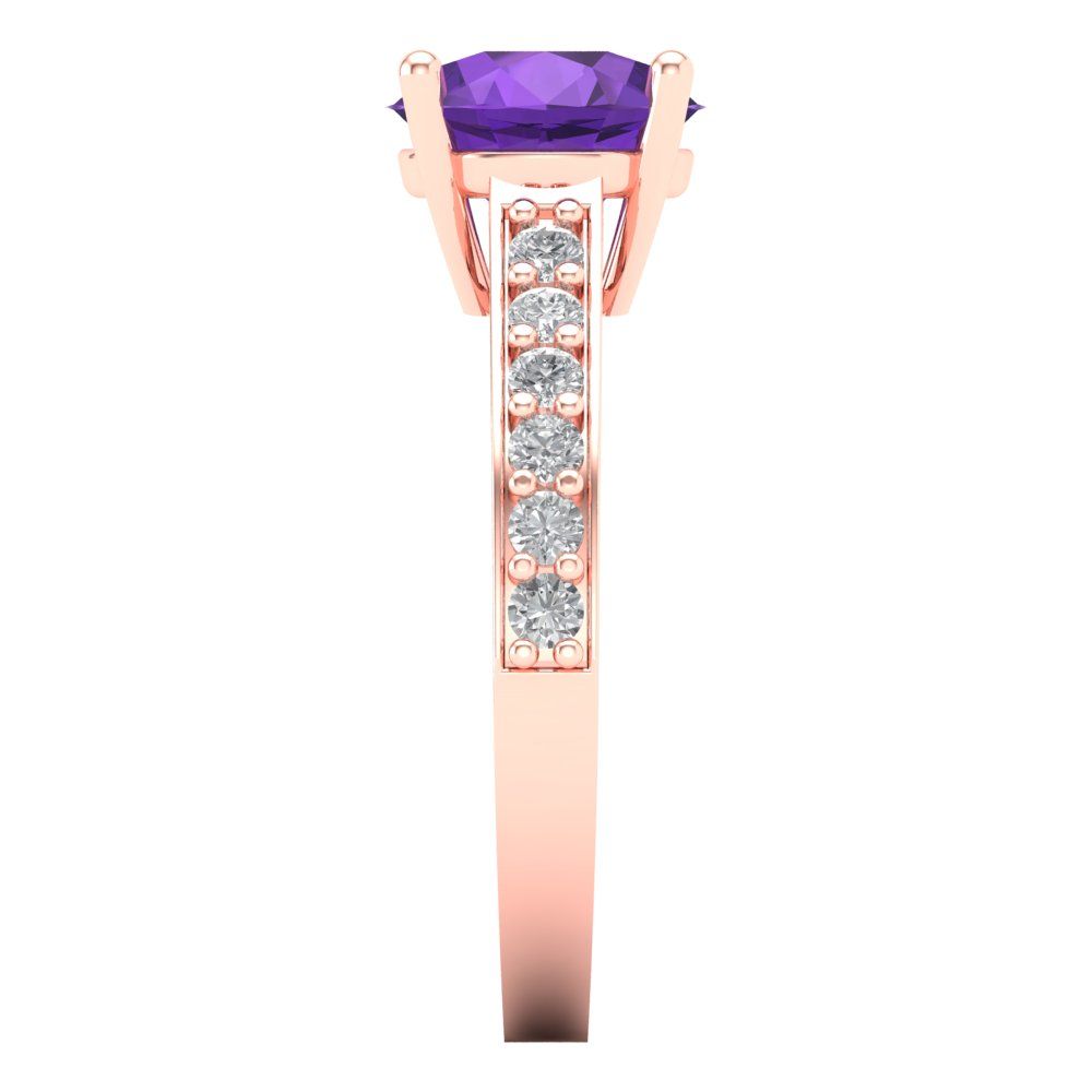 2.3 cttw Natural Amethyst Solitaire with Zirconia Simulated Diamond Accents Engagement Ring - Solid Gold (Round Cut,8.0mm)