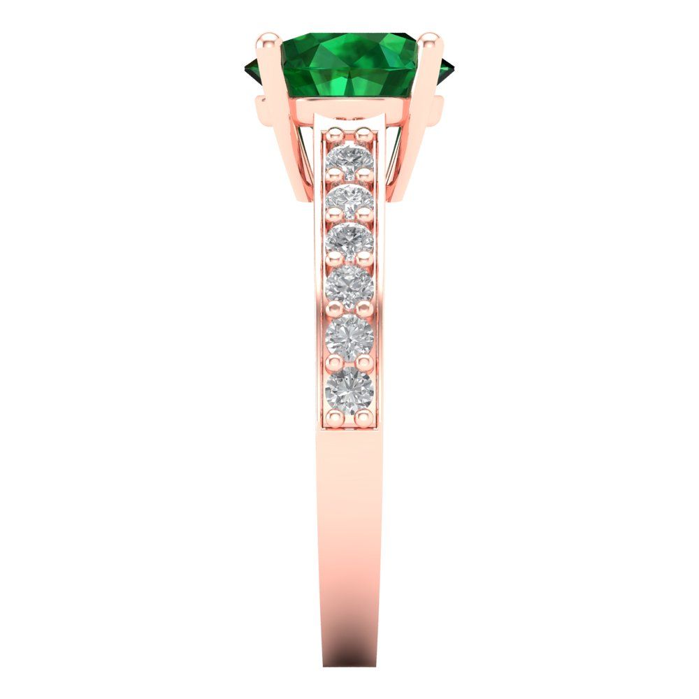 2.3 cttw Simulated Emerald Solitaire with Zirconia Simulated Diamond Accents Engagement Ring - Solid Gold (Round Cut,8.0mm)