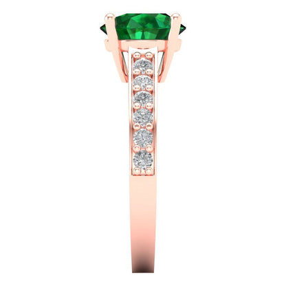 2.3 cttw Simulated Emerald Solitaire with Zirconia Simulated Diamond Accents Engagement Ring - Solid Gold (Round Cut,8.0mm)