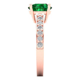2.18 ct Brilliant Round Cut Simulated Emerald Stone Rose Gold Solitaire with Accents Ring
