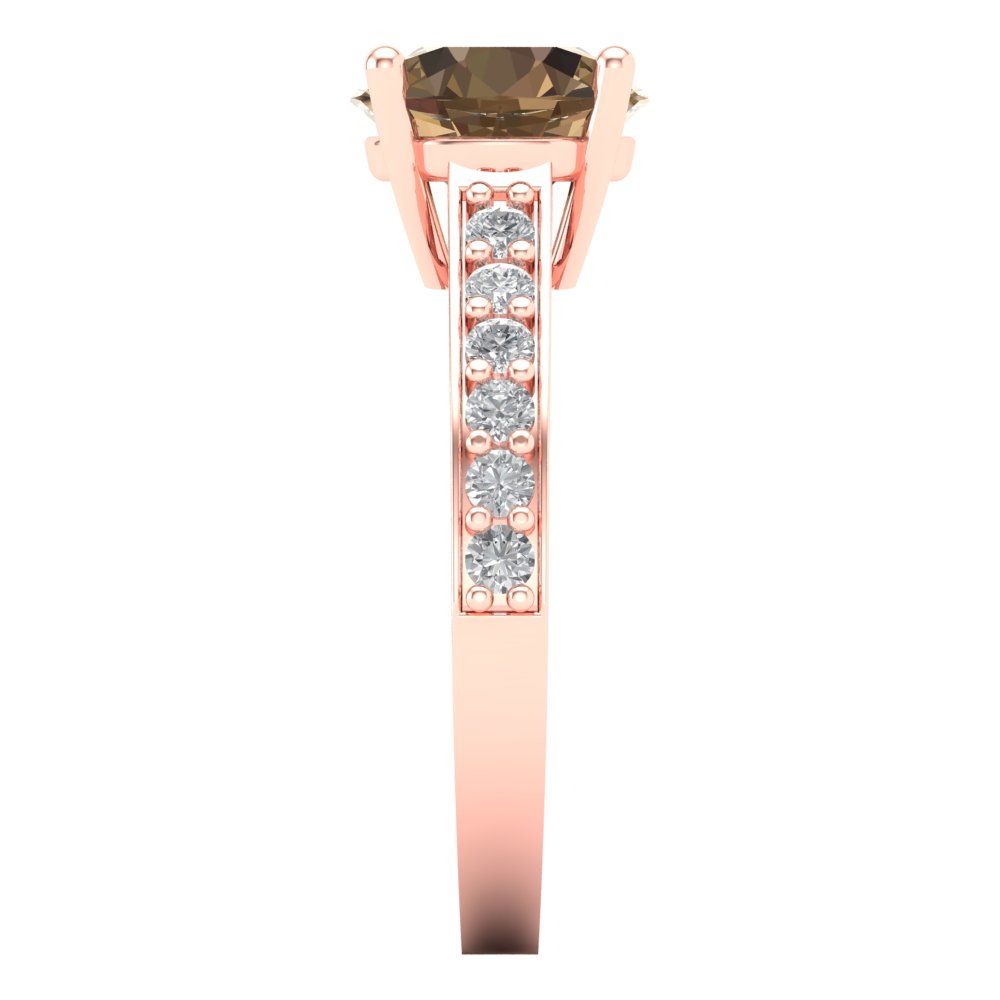 2.3 cttw Zirconia Simulated Champagne Diamond Solitaire with Zirconia Simulated Diamond Accents Engagement Ring - Solid Gold (VVS1, Round Cut,8.0mm)