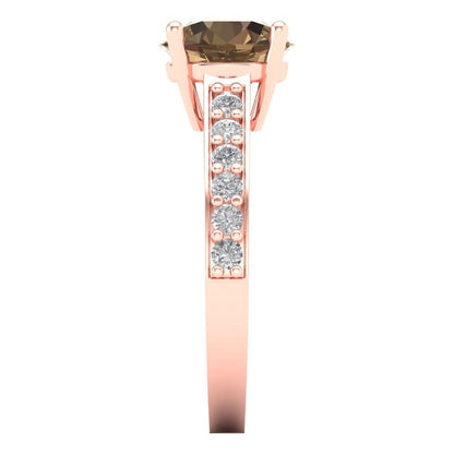 2.3 cttw Zirconia Simulated Champagne Diamond Solitaire with Zirconia Simulated Diamond Accents Engagement Ring - Solid Gold (VVS1, Round Cut,8.0mm)