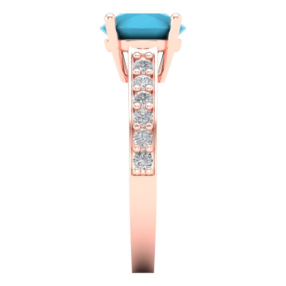 2.3 cttw Simulated Turquoise Solitaire with Zirconia Simulated Diamond Accents Engagement Ring - Solid Gold (Round Cut,8.0mm)