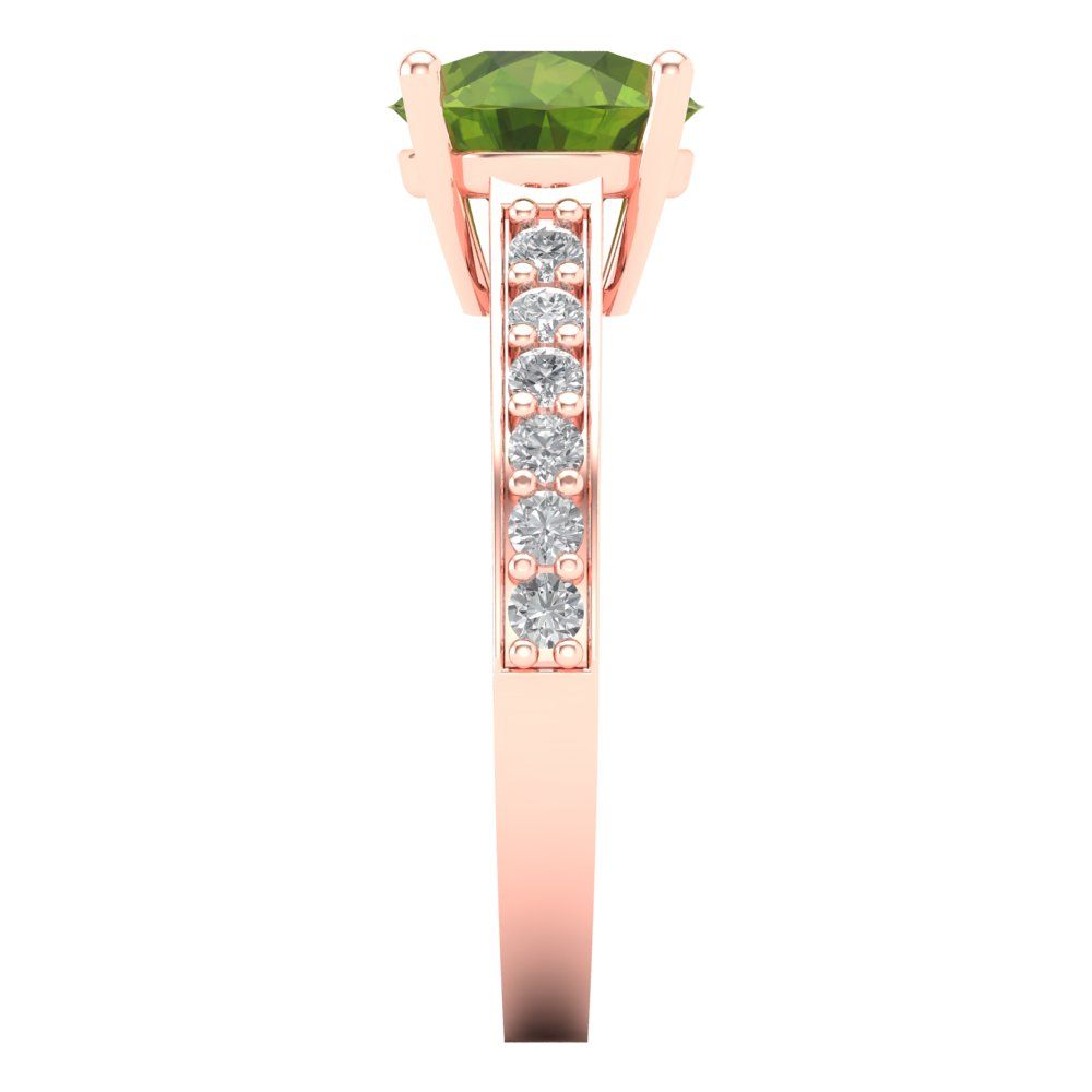 2.3 cttw Natural Peridot Solitaire with Zirconia Simulated Diamond Accents Engagement Ring - Solid Gold (Round Cut,8.0mm)