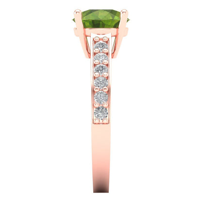 2.3 cttw Natural Peridot Solitaire with Zirconia Simulated Diamond Accents Engagement Ring - Solid Gold (Round Cut,8.0mm)