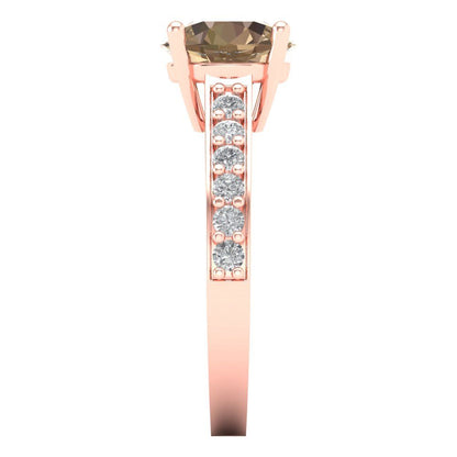 2.3 cttw Yellow Moissanite Solitaire with Zirconia Simulated Diamond Accents Engagement Ring - Solid Gold (Round Cut,8.0mm)