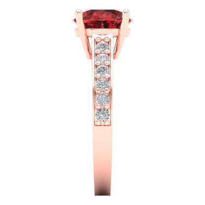 2.3 cttw Natural Garnet Solitaire with Zirconia Simulated Diamond Accents Engagement Ring - Solid Gold (Round Cut,8.0mm)